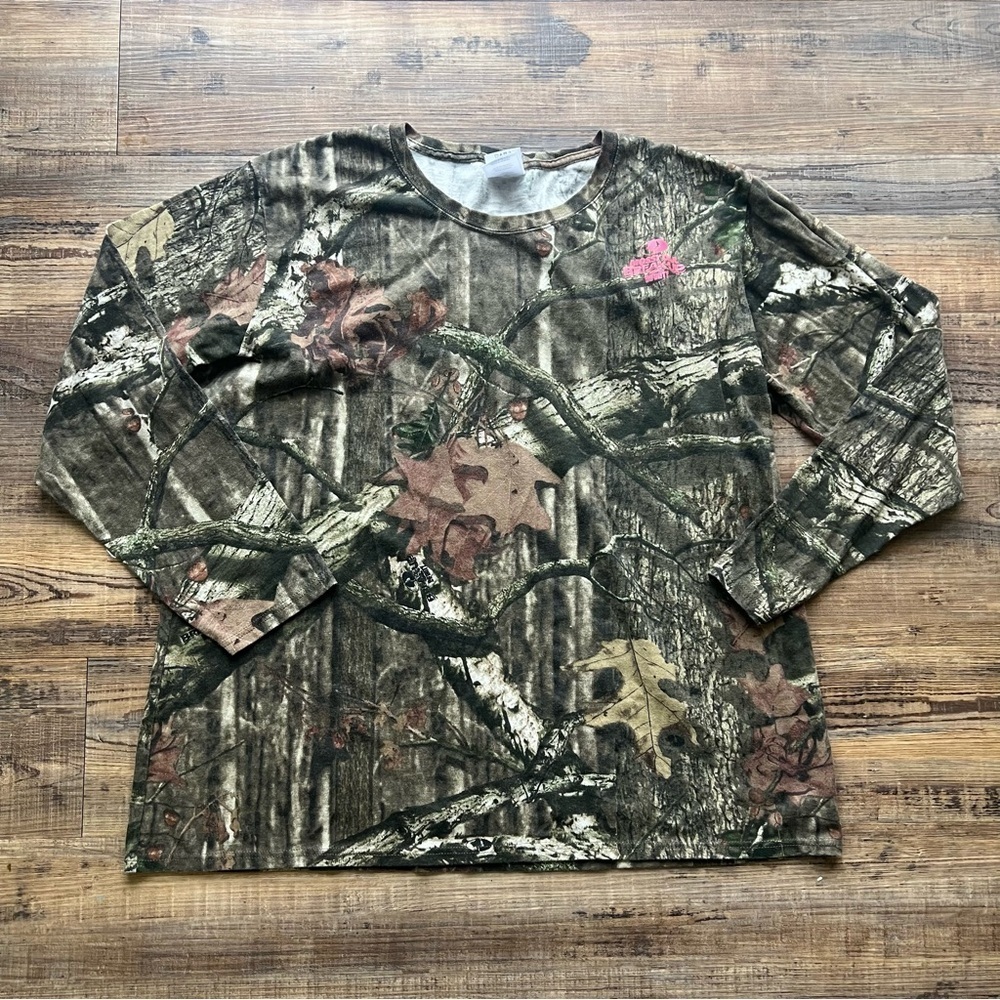 Mossy Oak Women's Pink Logo Camouflage Long Sleeve Shirt Hunting Outdoors Sz 2XL